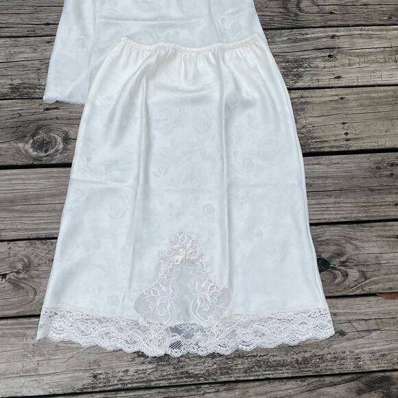 Vintage Christian Dior White Cream Lingerie Floral Rose Tank Blouse & Slip Skirt - Picture 2 of 6